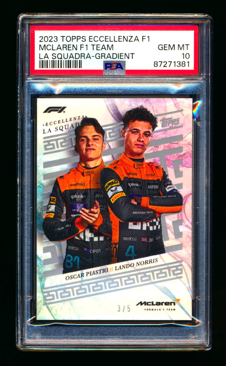 2023 Topps Eccellenza F1 La Squadra McLaren Lando Norris/Oscar Piastri RC Gradient Parallel #3/5 PSA 10