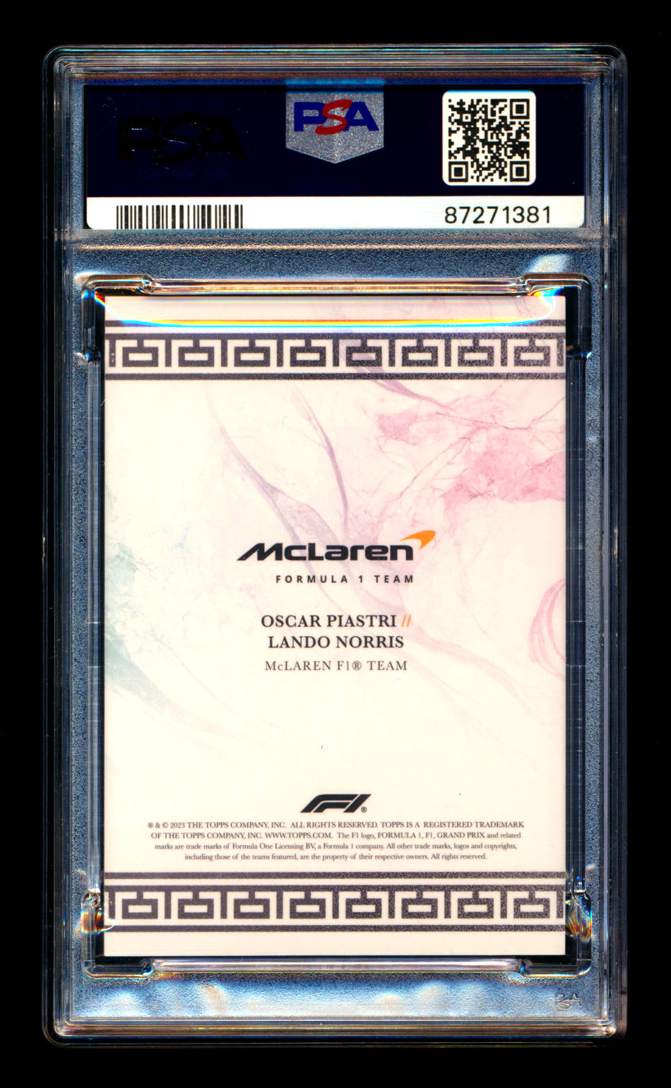 2023 Topps Eccellenza F1 La Squadra McLaren Lando Norris/Oscar Piastri RC Gradient Parallel #3/5 PSA 10