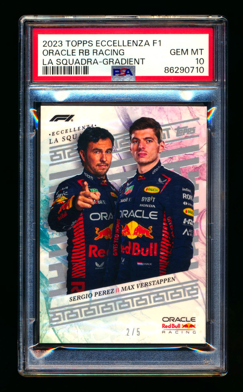 2023 Topps Eccellenza F1 La Squadra Oracle Red Bull Racing Sergio Perez/Max Verstappen Gradient Parallel #2/5 PSA 10