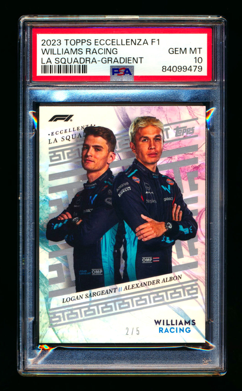 2023 Topps Eccellenza F1 La Squadra Williams Racing Alexander Albon/Logan Sargeant RC Gradient Parallel #2/5 PSA 10