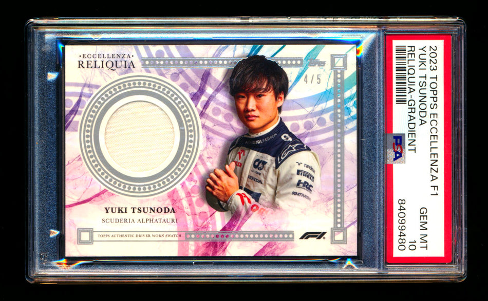 2023 Topps Eccellenza F1 Reliquia Yuki Tsunoda Gradient Parallel Patch #4/5 PSA 10