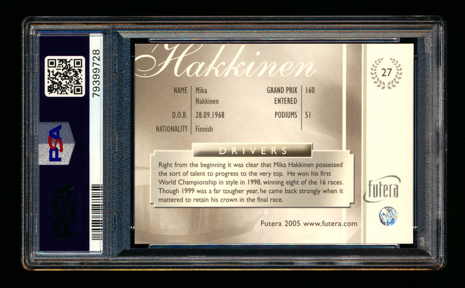 2005 Futera Grand Prix F1 #27 Mika Hakkinen Drivers PSA 10 ** (SOLD Nationals - $75.00 - 7/31/2025) **