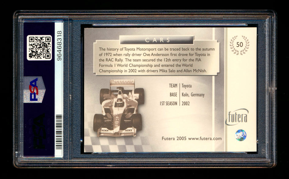 2005 Futera Grand Prix F1 #50 Panasonic Toyota Racing Cars PSA 10 - POP 1! ** (SOLD Fanatics Fest - $115.00 - 6/21/2025) **