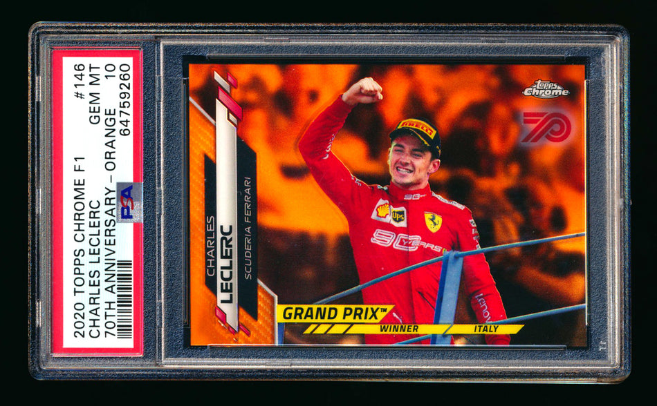 2020 Topps Chrome F1 #146 Charles Leclerc RC 70th Anniversary Orange Refractor PSA 10