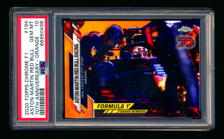 2020 Topps Chrome F1 #194 Aston Martin Red Bull RC 70th Anniversary Orange Refractor PSA 10