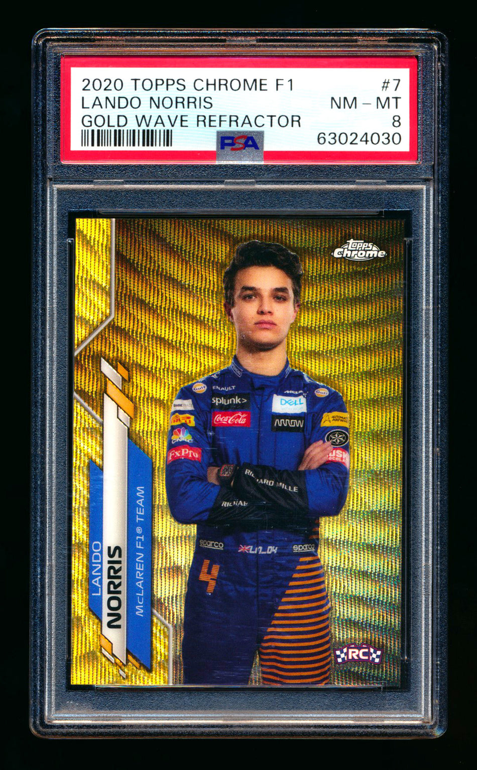 2020 Topps Chrome F1 #7 Lando Norris RC Gold Wave Refractor Portrait #02/50 PSA 8 ** (SOLD - $625.00 - 5/26/2025) **