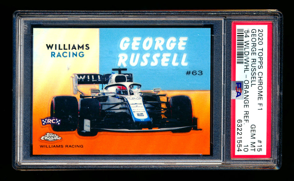 2020 Topps Chrome F1 1954 World on Wheels #54W-15 George Russell RC Orange Refractor #21/25 PSA 10