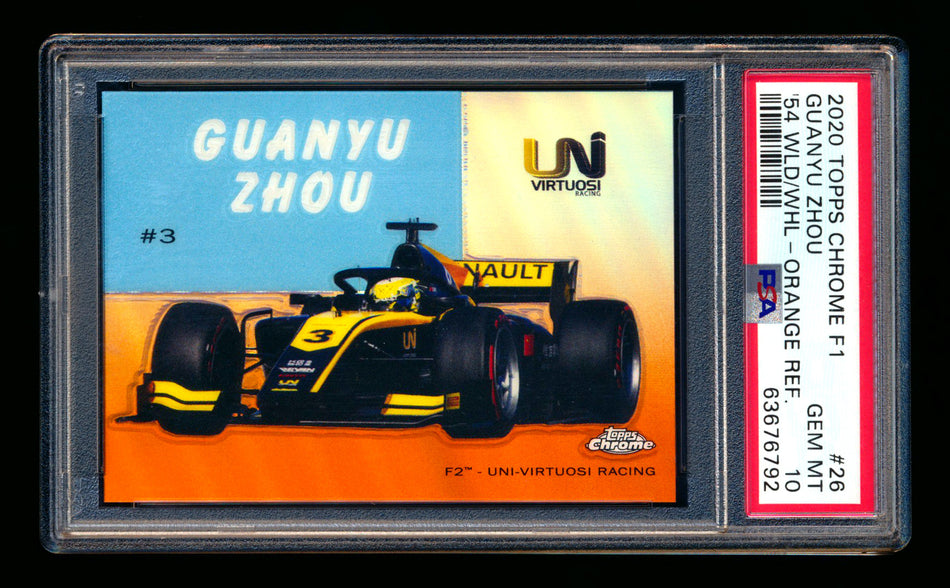 2020 Topps Chrome F1 1954 World on Wheels #54W-26 Guanyu Zhou RC Orange Refractor #23/25 PSA 10