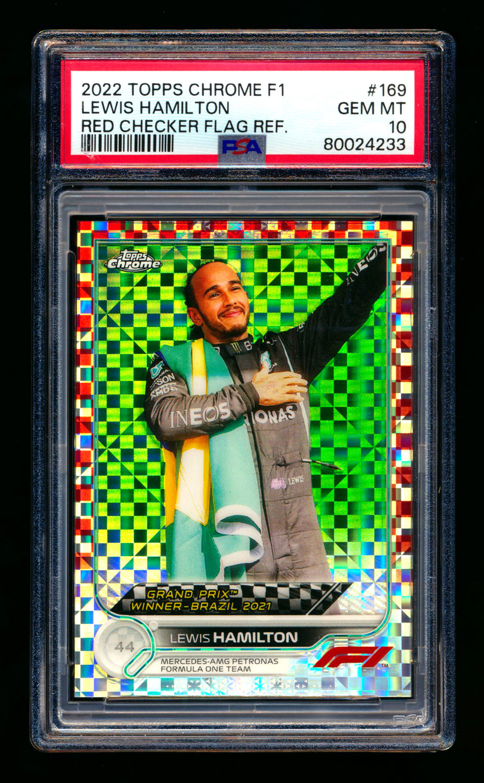 2022 Topps Chrome F1 #169 Lewis Hamilton Red Checker Flag Refractor #4/5 PSA 10 - POP 1!