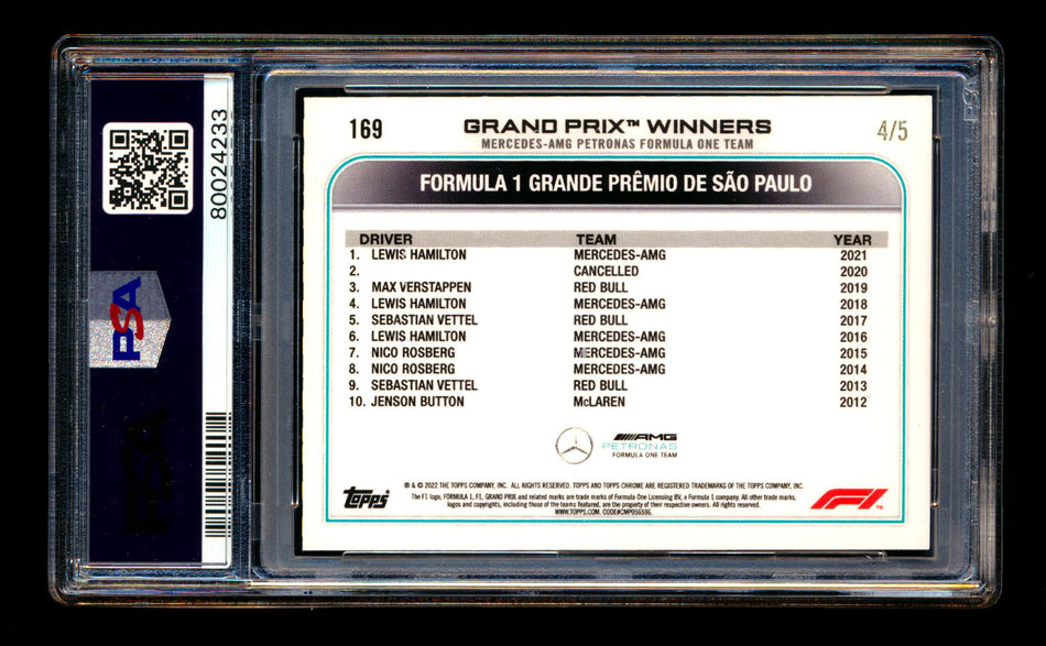 2022 Topps Chrome F1 #169 Lewis Hamilton Red Checker Flag Refractor #4/5 PSA 10 - POP 1!