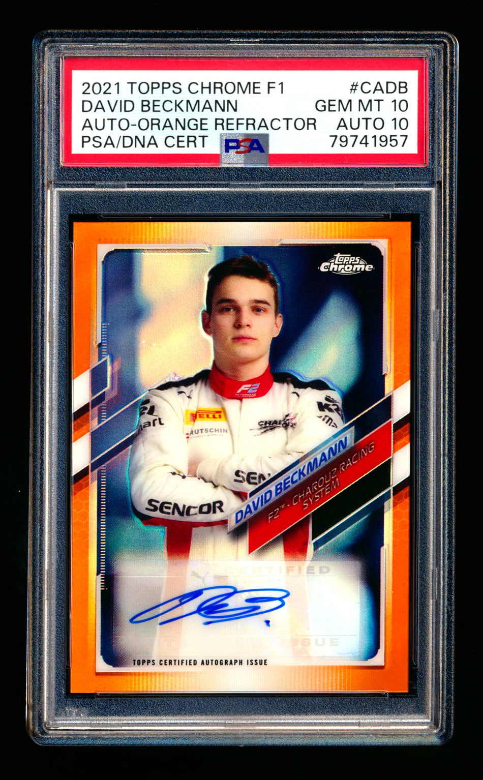 2021 Topps Chrome F1 #CA-DB David Beckmann RC Orange Refractor Autograph #05/25 PSA 10 DNA 10