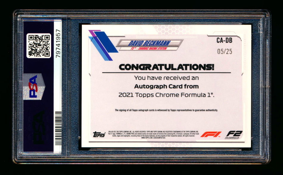 2021 Topps Chrome F1 #CA-DB David Beckmann RC Orange Refractor Autograph #05/25 PSA 10 DNA 10