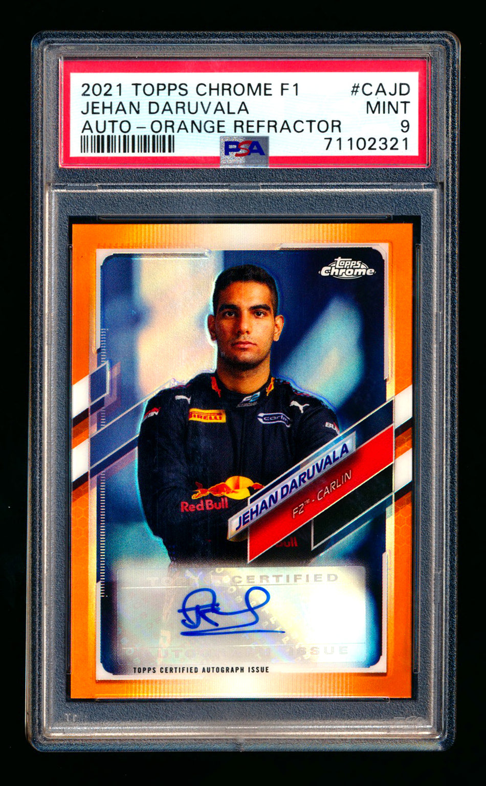 2021 Topps Chrome F1 #CA-JD Jehan Daruvala RC Orange Refractor Autograph #16/25 PSA 9