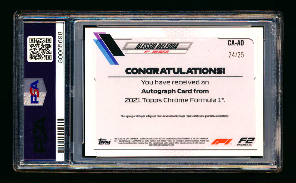 2021 Topps Chrome F1 #CA-AD Alessio Deledda RC Orange Refractor Autograph #24/25 PSA 9 DNA 10 ** (SOLD eBay - $59.00 - 4/10/2026) **
