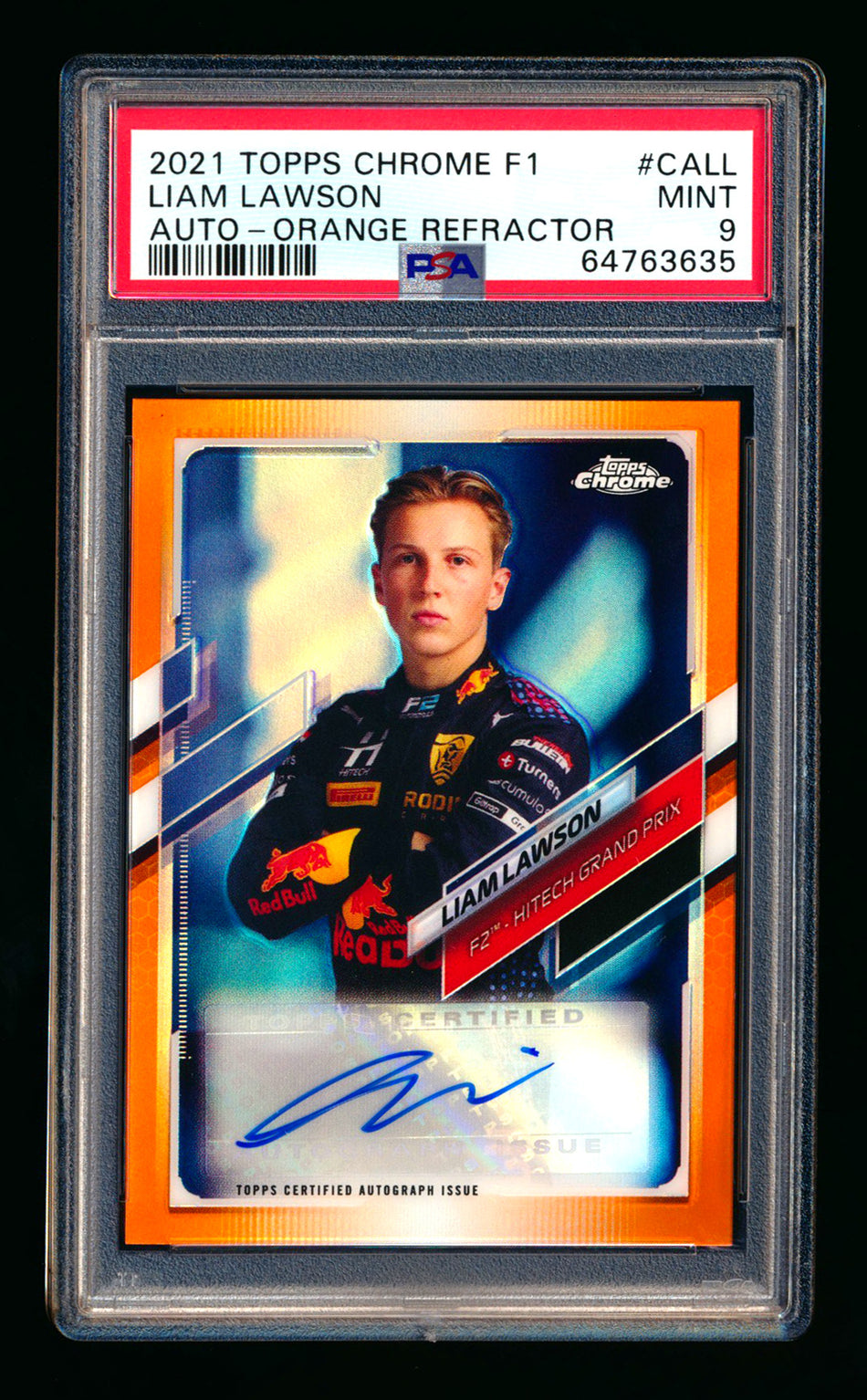 2021 Topps Chrome F1 #CA-LL Liam Lawson RC Orange Refractor Autograph #21/25 PSA 9 ** (SOLD eBay - $395.00 - 4/10/2026) **