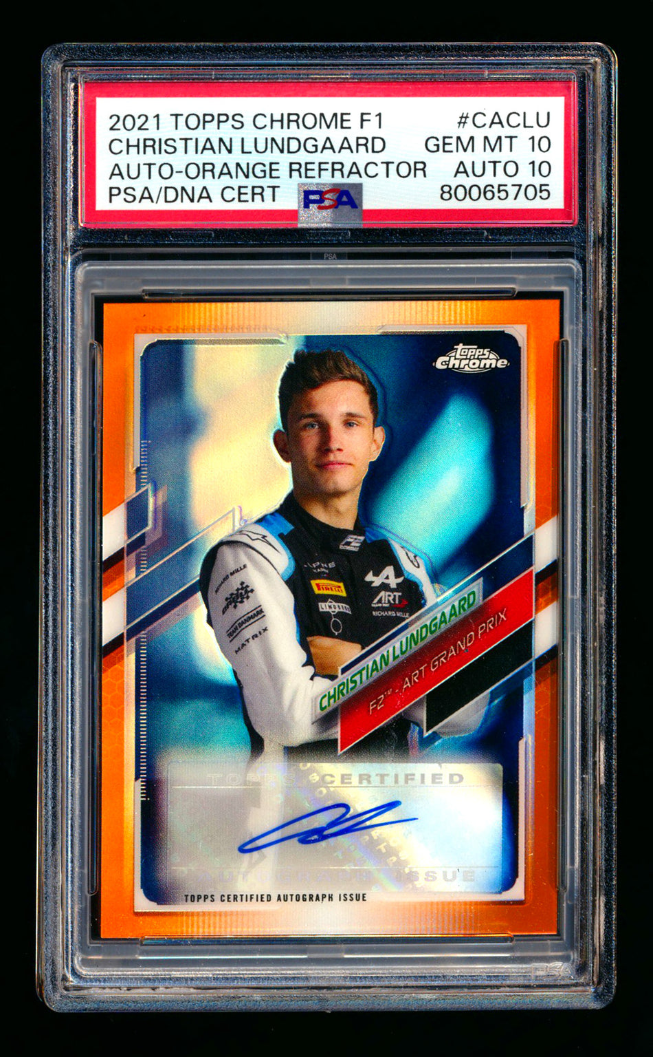 2021 Topps Chrome F1 #CA-CLU Christian Lundgaard RC Orange Refractor Autograph #09/25 PSA 10 DNA 10 - POP 1!