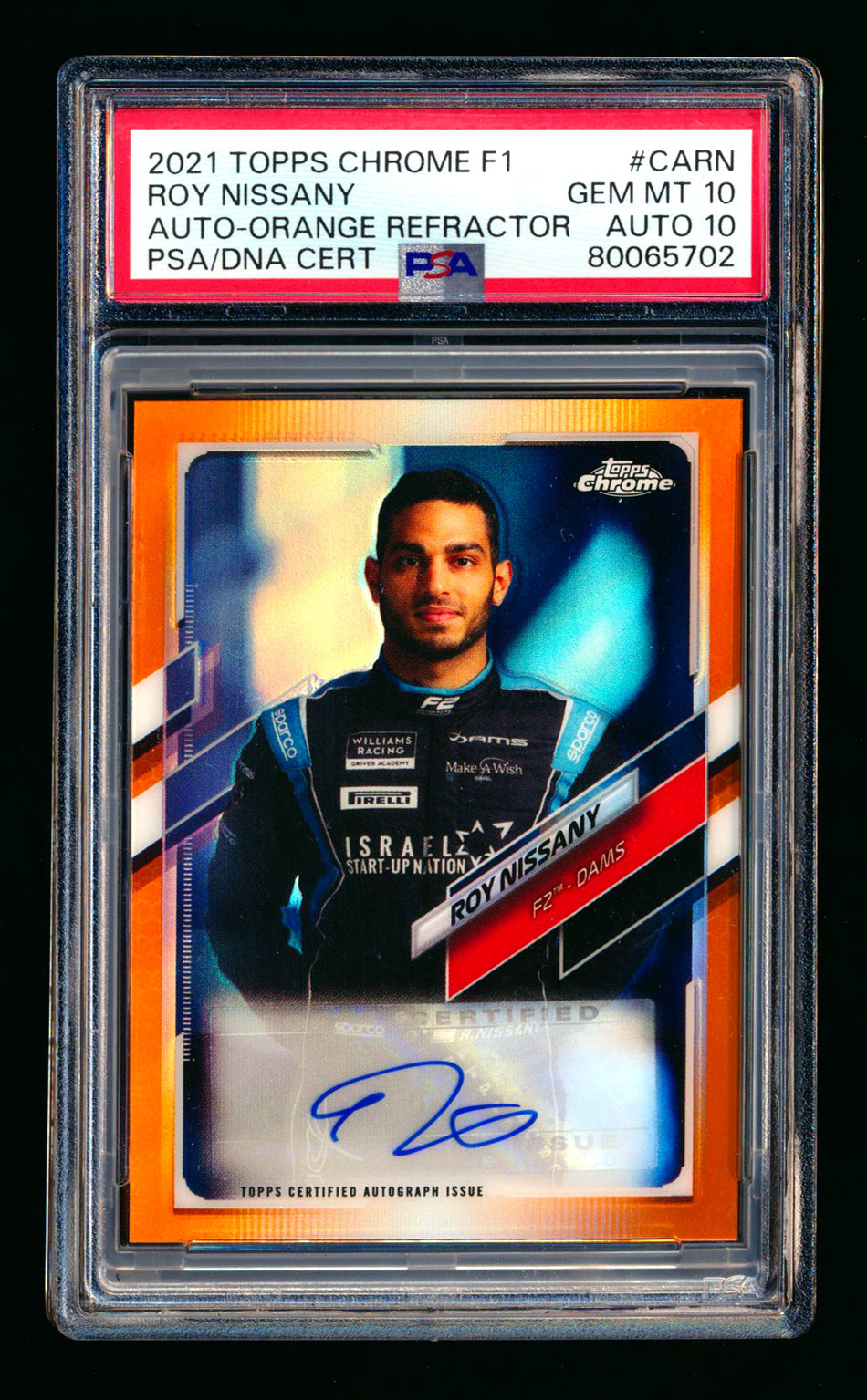 2021 Topps Chrome F1 #CA-RN Roy Nissany RC Orange Refractor Autograph #01/25 PSA 10 DNA 10 (First #!) - POP 1!
