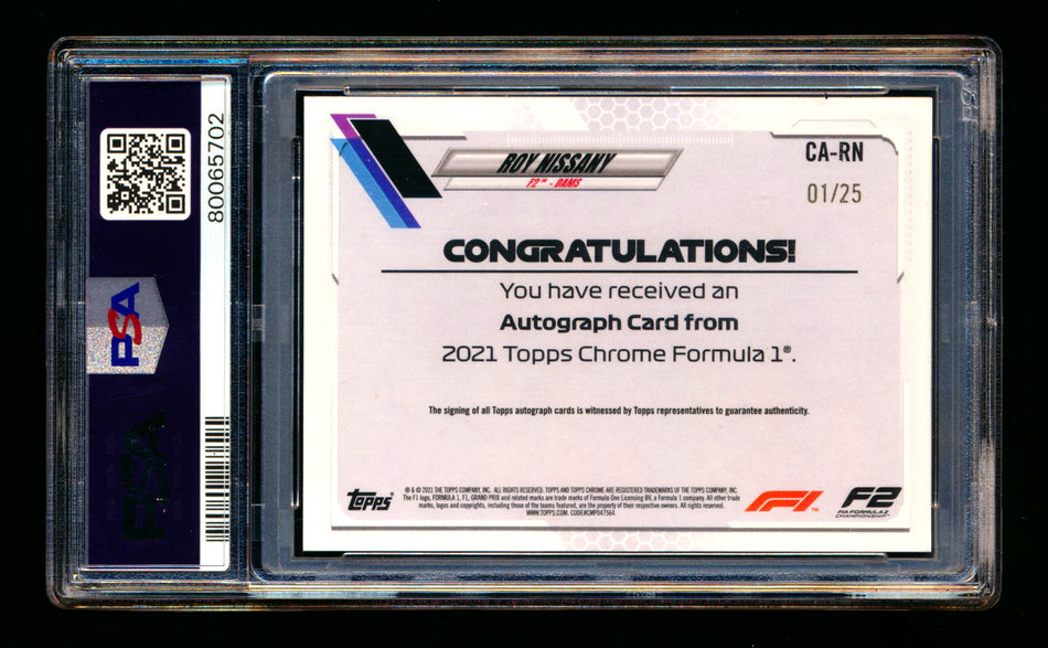 2021 Topps Chrome F1 #CA-RN Roy Nissany RC Orange Refractor Autograph #01/25 PSA 10 DNA 10 (First #!) - POP 1!