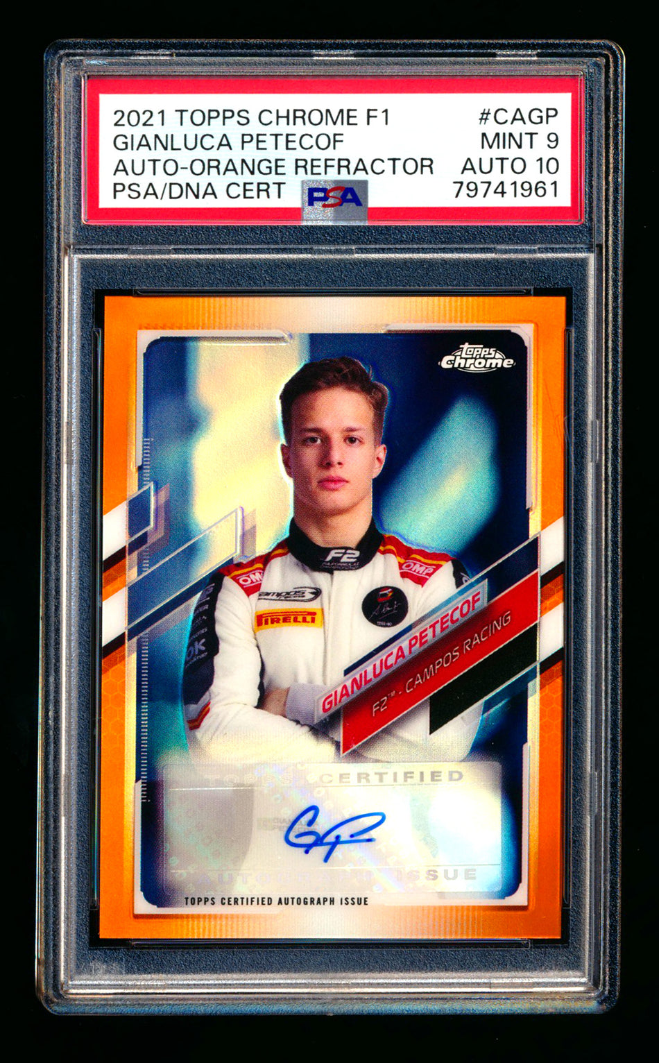 2021 Topps Chrome F1 #CA-GP Gianluca Petecof RC Orange Refractor Autograph #12/25 PSA 9 DNA 10