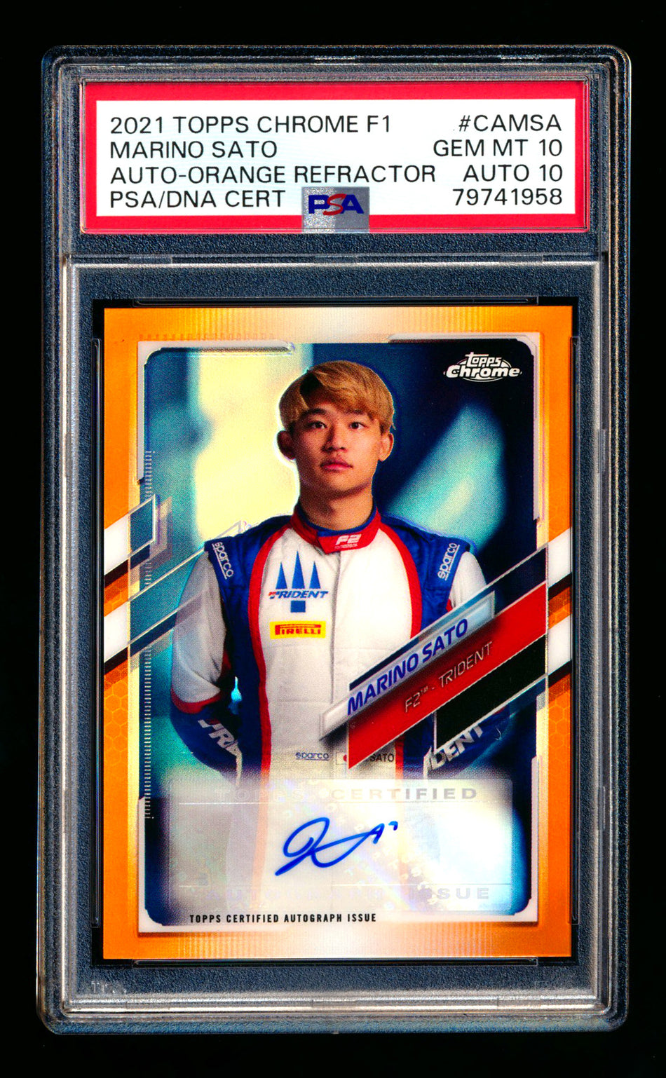 2021 Topps Chrome F1 #CA-MSA Marino Sato RC Orange Refractor Autograph #17/25 PSA 10 DNA 10