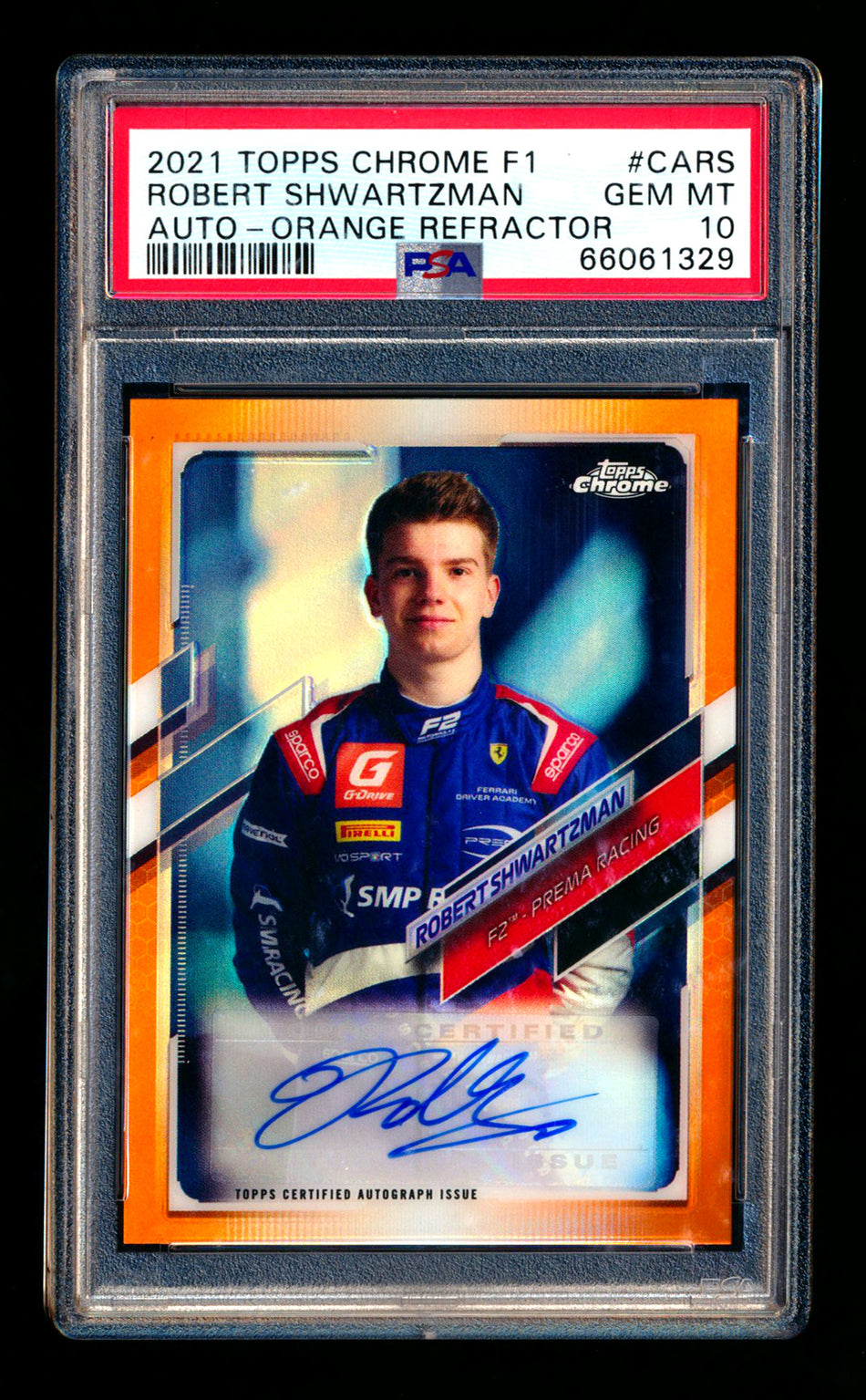 2021 Topps Chrome F1 #CA-RS Robert Shwartzman RC Orange Refractor Autograph #17/25 PSA 10 ** (SOLD eBay - $129.00 - 4/22/2026) **