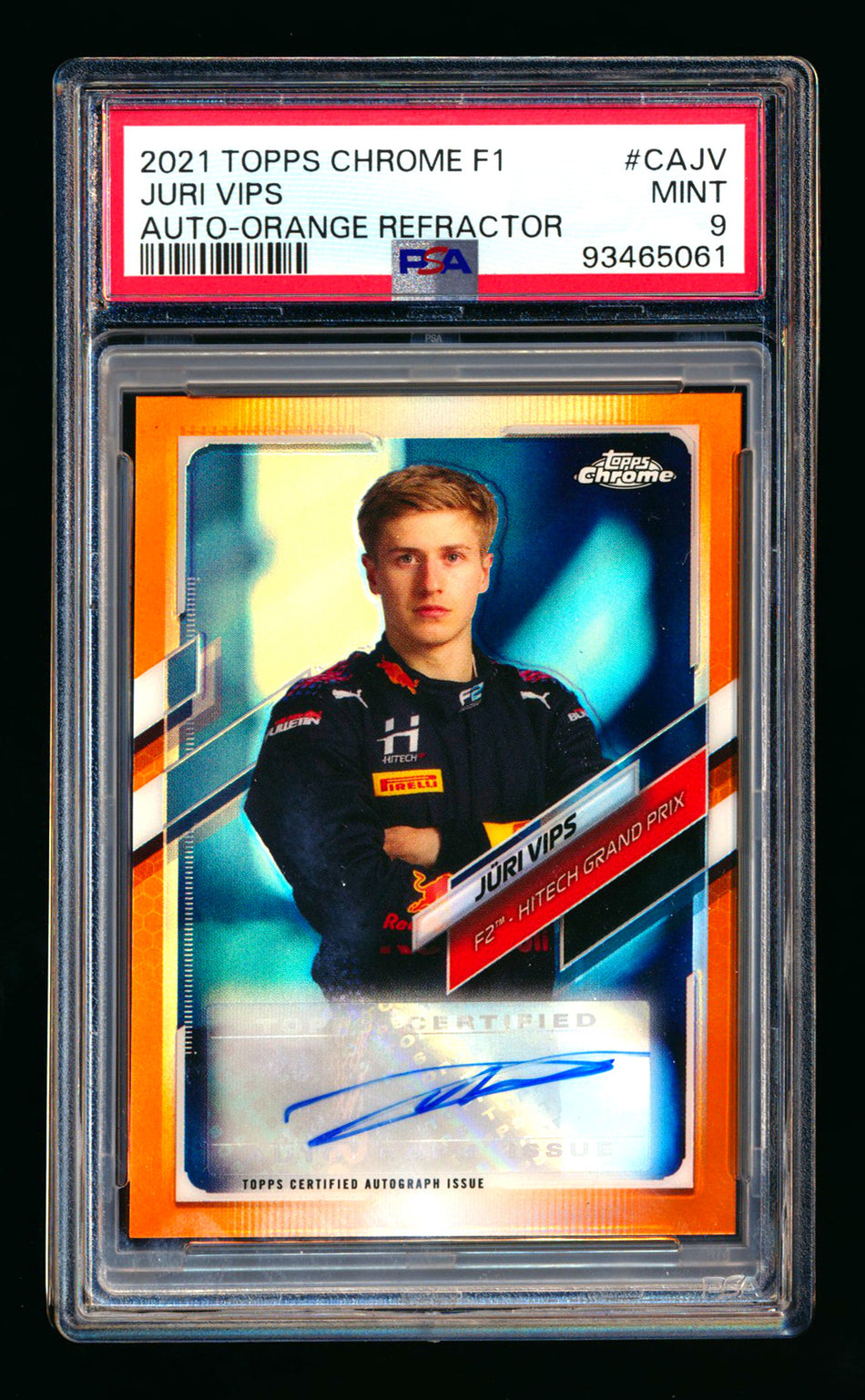 2021 Topps Chrome F1 #CA-JV Juri Vips RC Orange Refractor Autograph #18/25 PSA 9