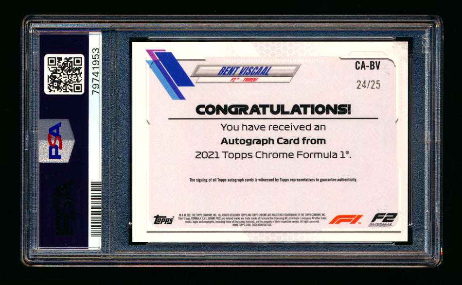 2021 Topps Chrome F1 #CA-BV Bent Viscaal RC Orange Refractor Autograph #24/25 PSA 9 DNA 10 ** (SOLD eBay - $59.00 - 4/10/2026) **