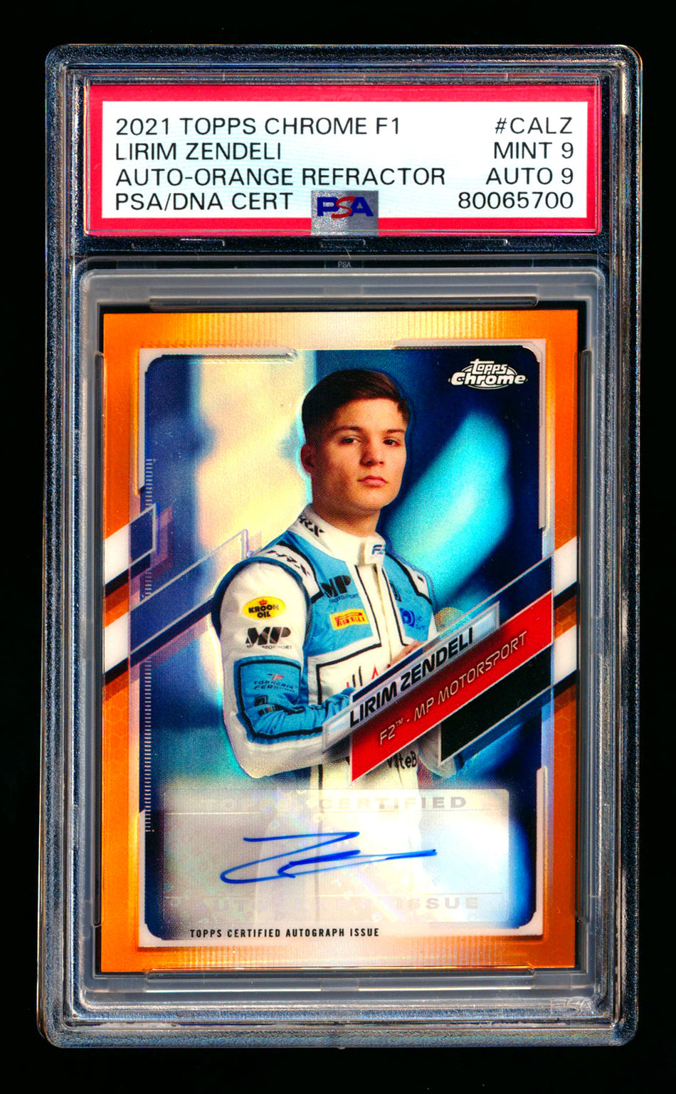 2021 Topps Chrome F1 #CA-LZ Lirim Zendeli RC Orange Refractor Autograph #11/25 PSA 9 DNA 9