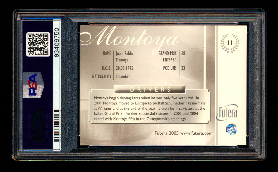 2005 Futera Grand Prix F1 #11 Juan Pablo Montoya RC Drivers PSA 10 - POP 1!