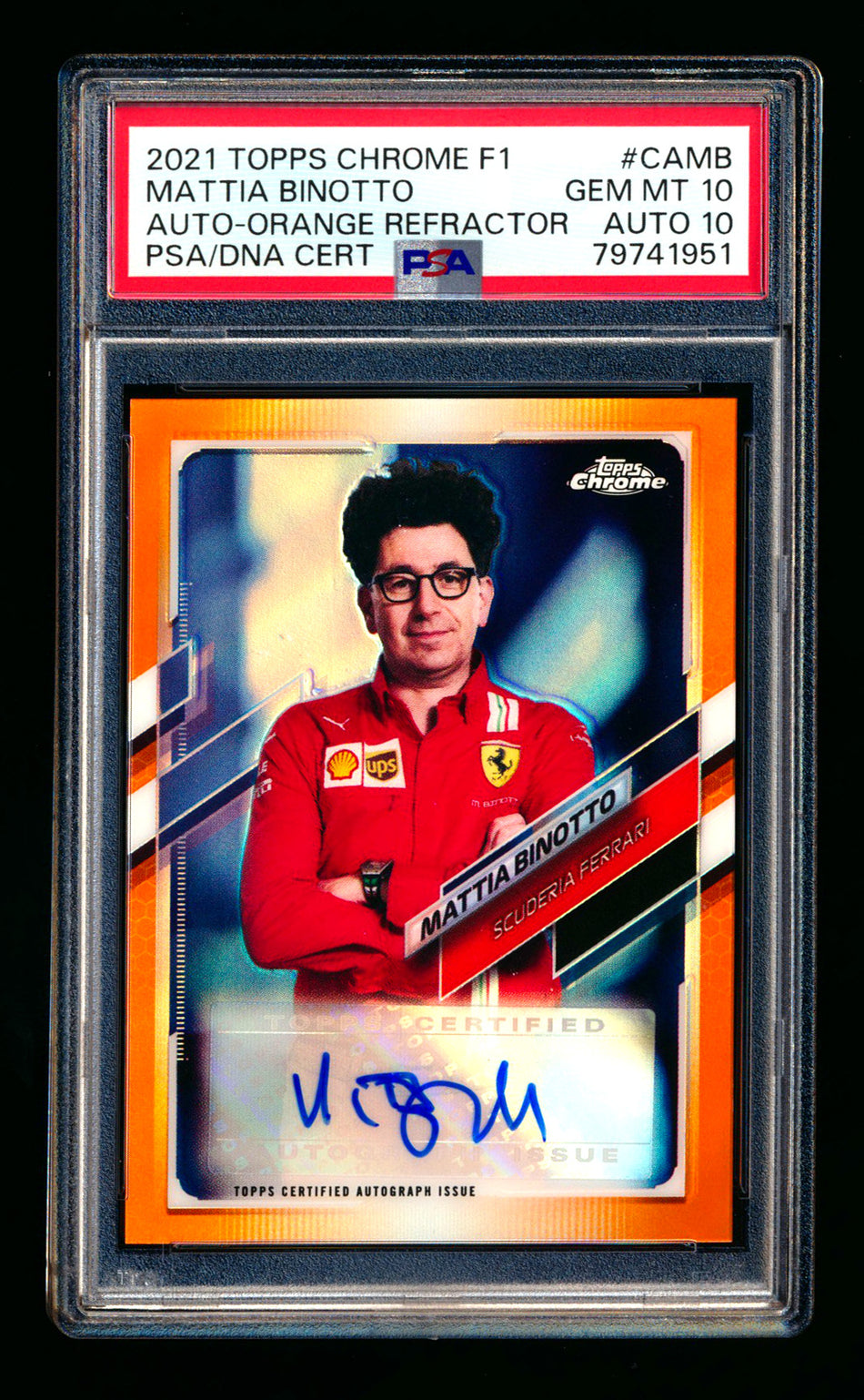 2021 Topps Chrome F1 #CA-MB Mattia Binotto Orange Refractor Autograph #01/25 PSA 10 DNA 10 (First #!) ** (SOLD eBay - $195.00 - 4/10/2026) **