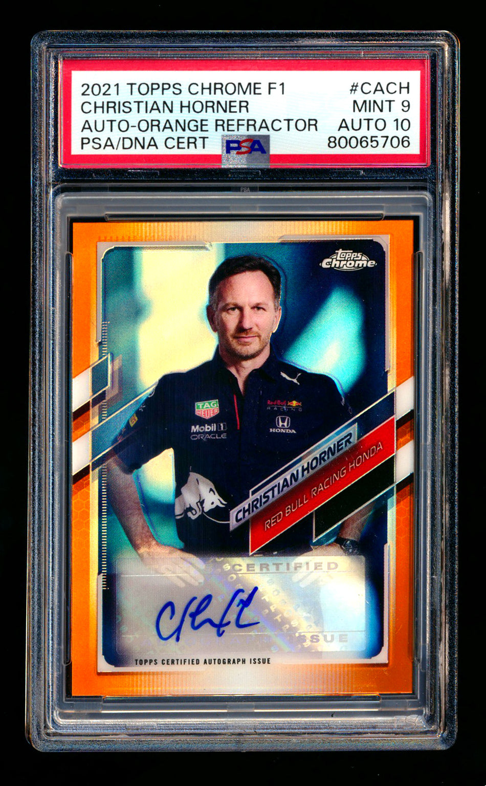 2021 Topps Chrome F1 #CA-CH Christian Horner Orange Refractor Autograph #15/25 PSA 9 DNA 10