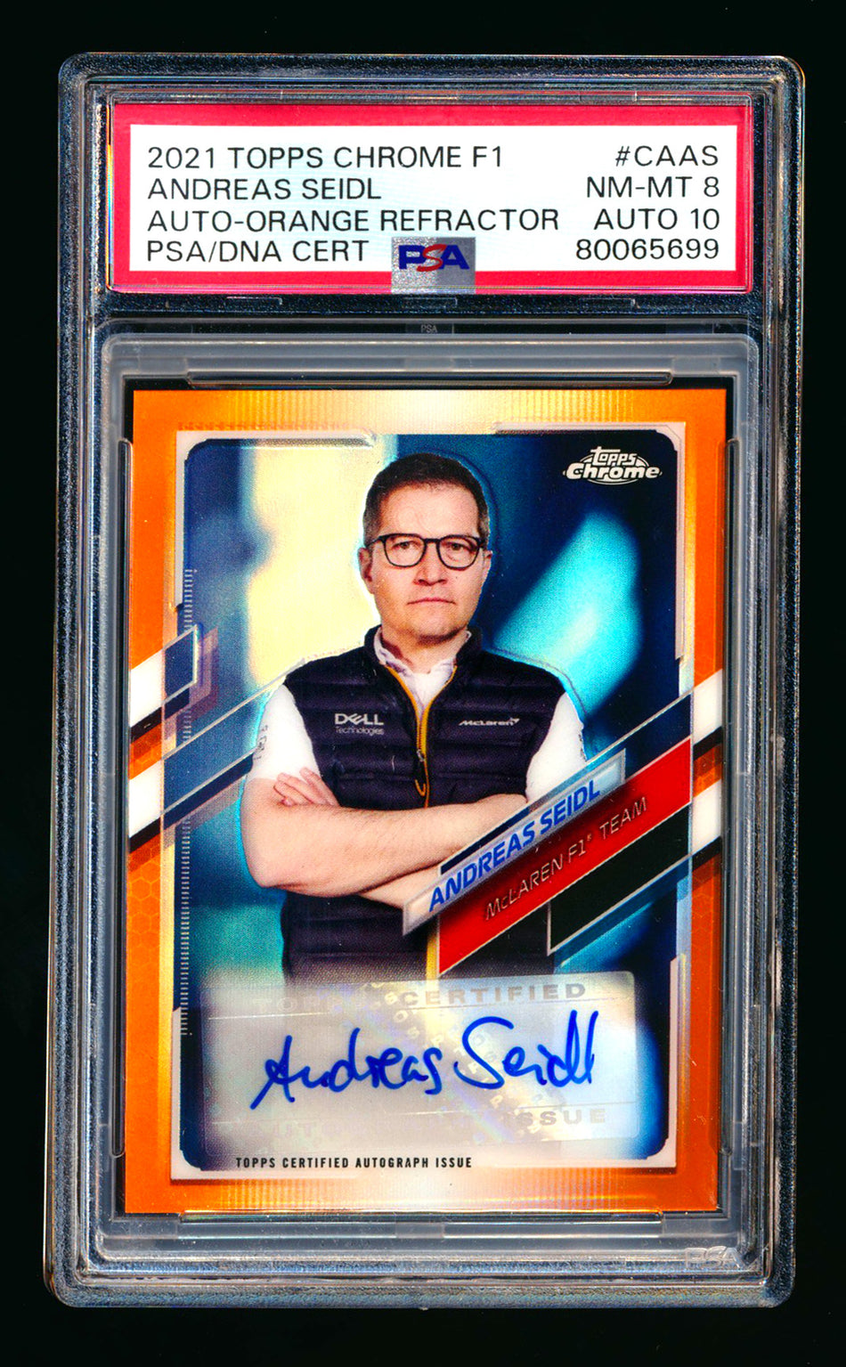 2021 Topps Chrome F1 #CA-AS Andreas Seidl Orange Refractor Autograph #05/25 PSA 8 DNA 10