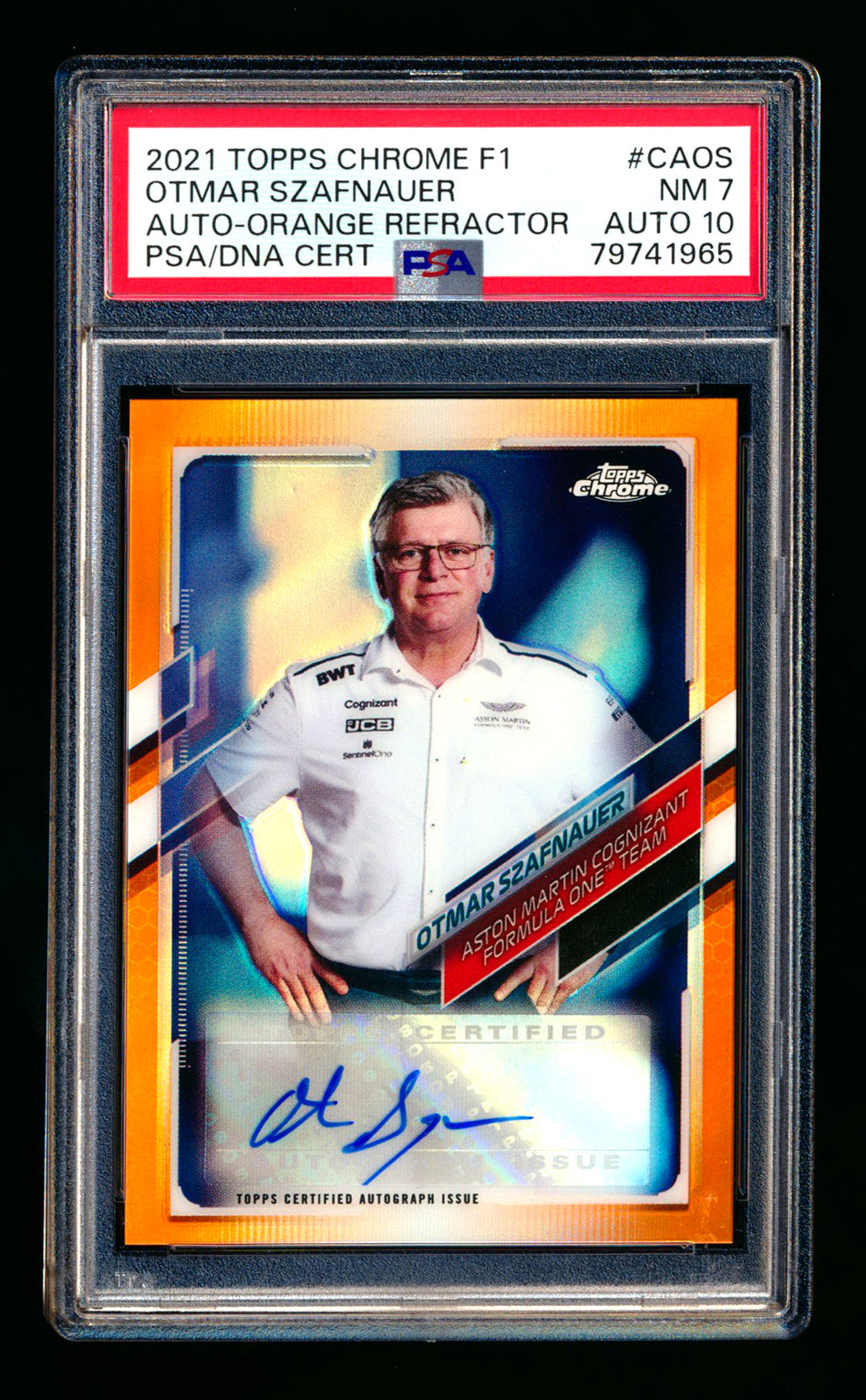 2021 Topps Chrome F1 #CA-OS Otmar Szafnauer Orange Refractor Autograph #25/25 PSA 7 DNA 10 (Last #!)