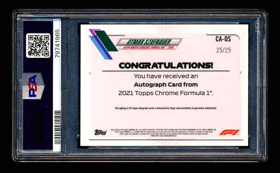 2021 Topps Chrome F1 #CA-OS Otmar Szafnauer Orange Refractor Autograph #25/25 PSA 7 DNA 10 (Last #!)