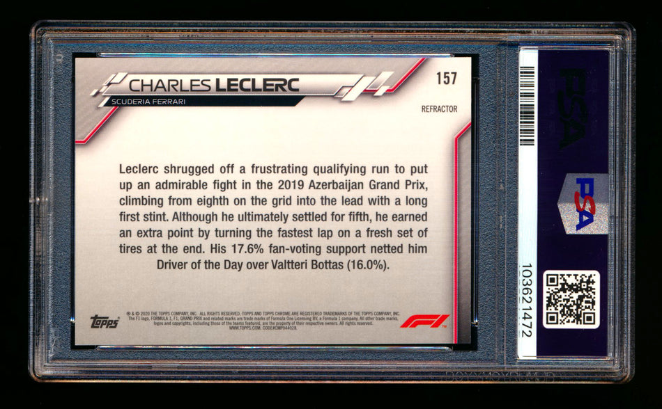 2020 Topps Chrome F1 #157 Charles Leclerc RC Refractor PSA 10