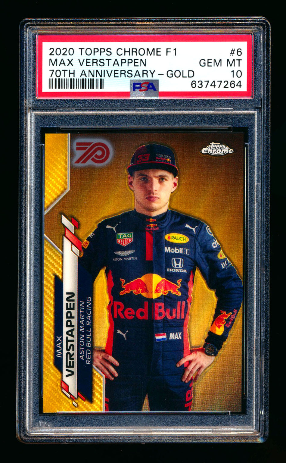 2020 Topps Chrome F1 #6 Max Verstappen RC 70th Anniversary Gold Refractor Portrait PSA 10
