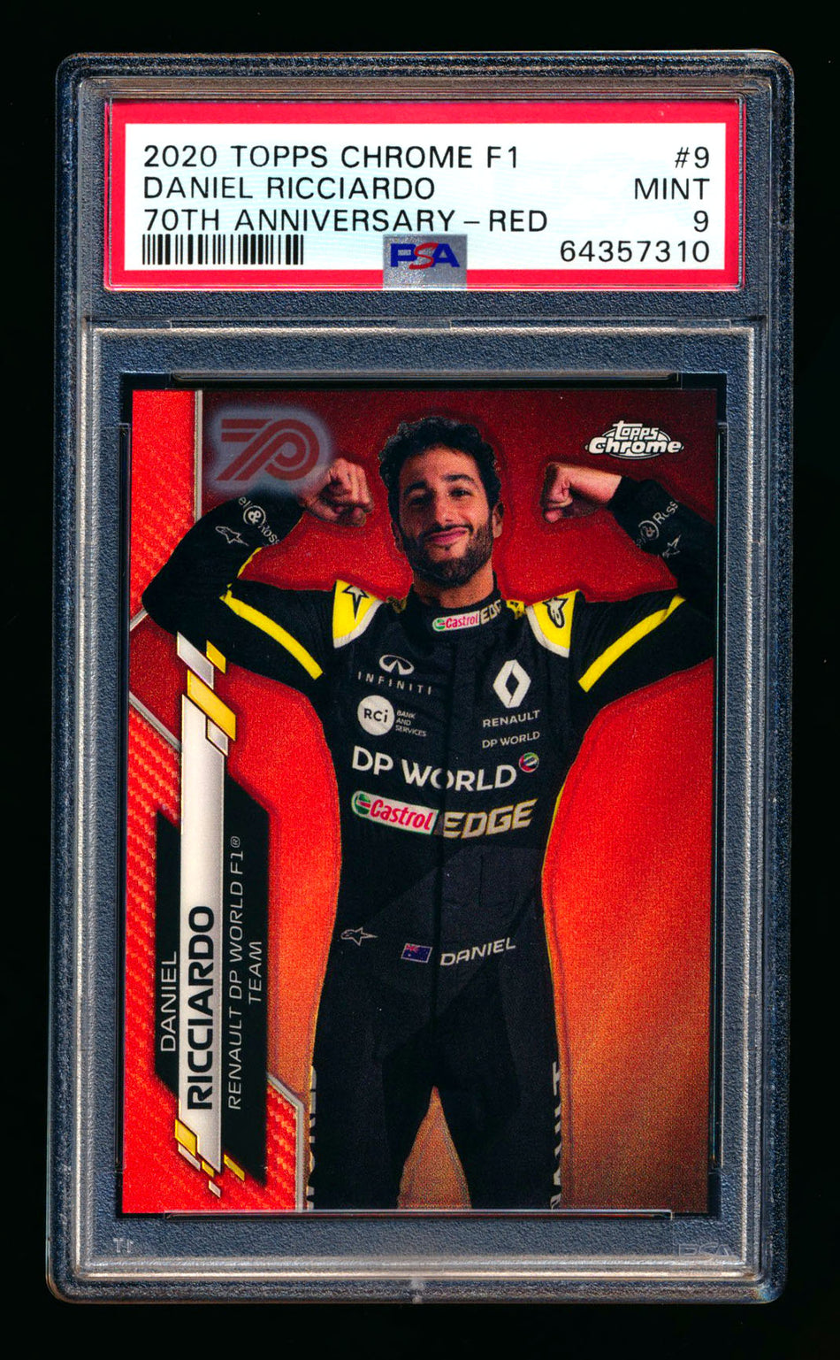 2020 Topps Chrome F1 #9 Daniel Ricciardo RC 70th Anniversary Red Refractor Portrait PSA 9