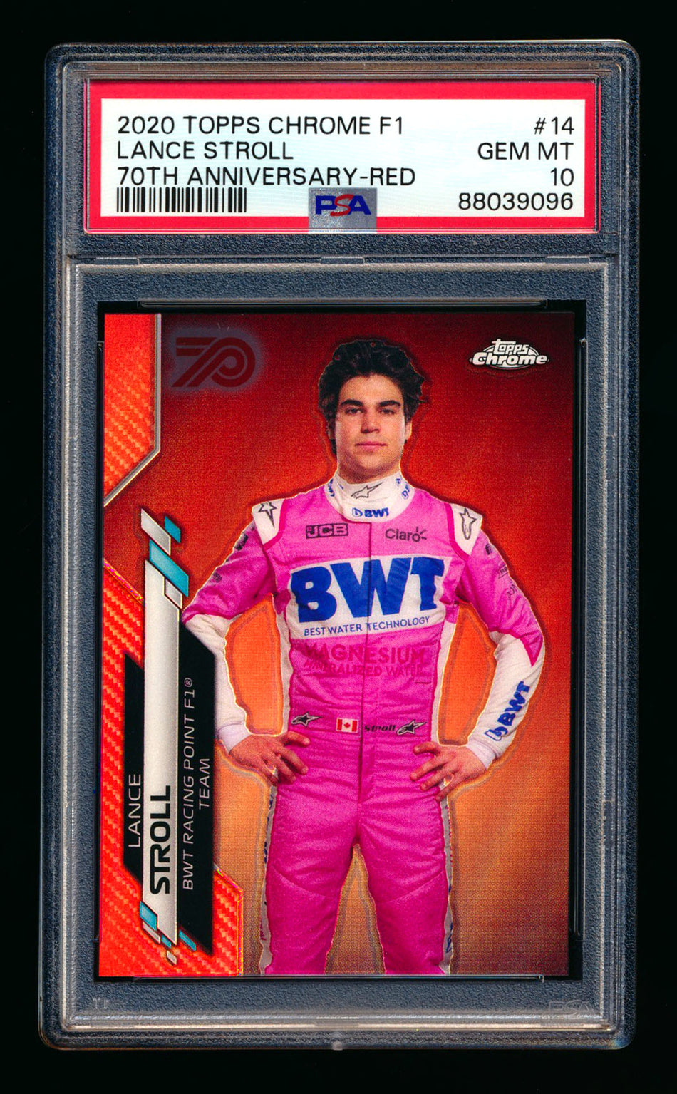 2020 Topps Chrome F1 #14 Lance Stroll RC 70th Anniversary Red Refractor Portrait PSA 10