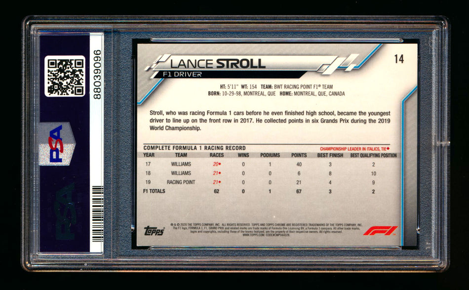 2020 Topps Chrome F1 #14 Lance Stroll RC 70th Anniversary Red Refractor Portrait PSA 10