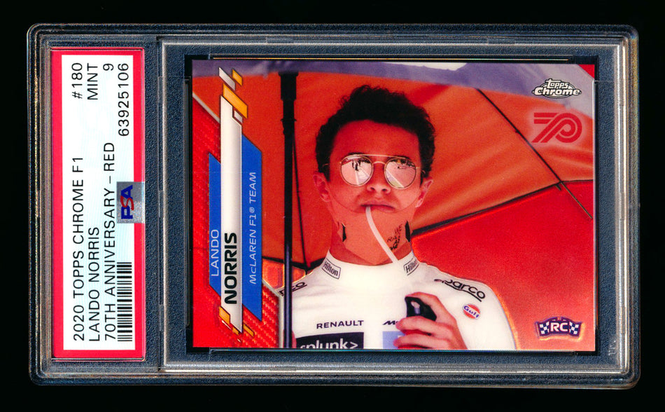2020 Topps Chrome F1 #180 Lando Norris RC 70th Anniversary Red Refractor PSA 9 ** (SOLD eBay - $1,000.00 - 7/29/2025) **