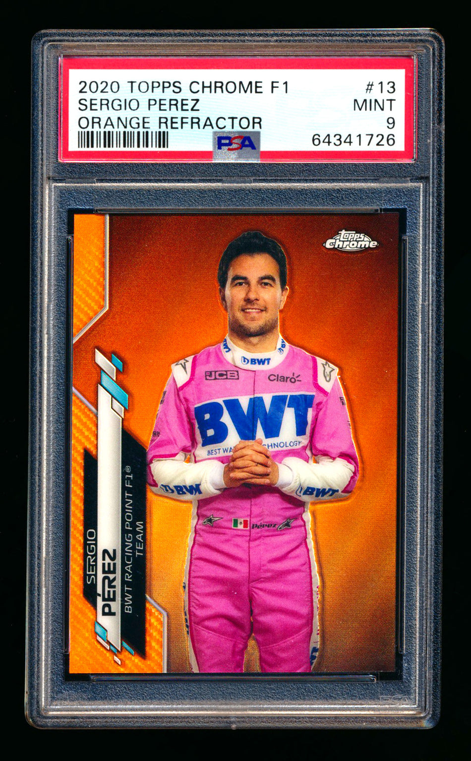 2020 Topps Chrome F1 #13 Sergio Perez RC Orange Refractor Portrait #16/25 PSA 9 ** (SOLD Nationals - $625.00 - 8/1/2025) **