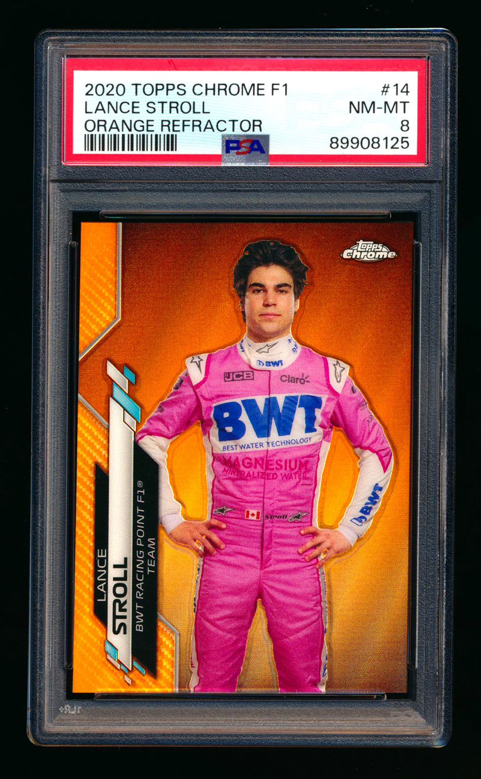 2020 Topps Chrome F1 #14 Lance Stroll RC Orange Refractor Portrait #16/25 PSA 8