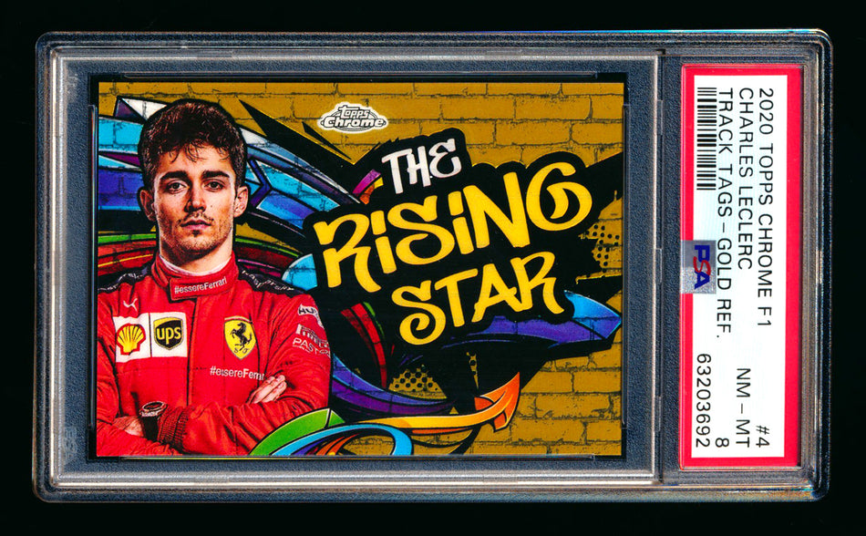 2020 Topps Chrome F1 Track Tags #TT-4 Charles "The Rising Star" Leclerc RC Gold Refractor #40/50 PSA 8 ** (SOLD eBay - $1095.00 - 7/9/2025) **