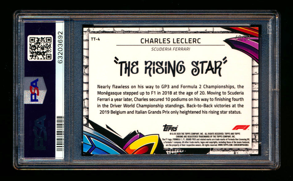2020 Topps Chrome F1 Track Tags #TT-4 Charles "The Rising Star" Leclerc RC Gold Refractor #40/50 PSA 8 ** (SOLD eBay - $1095.00 - 7/9/2025) **