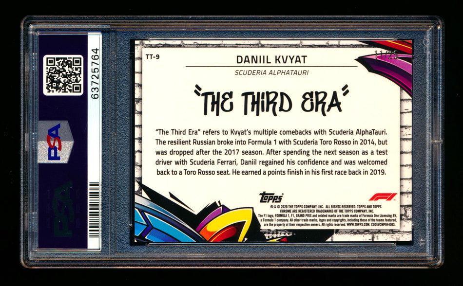 2020 Topps Chrome F1 Track Tags #TT-9 Daniil "The Third Era" Kvyat RC Orange Refractor #11/25 PSA 9 ** (SOLD - $749.00 - 6/23/2025) **
