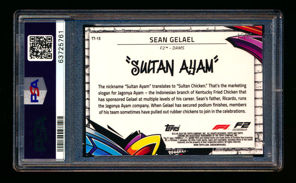 2020 Topps Chrome F1 Track Tags #TT-13 Sean "Sultan Ayam" Gelael RC Orange Refractor #15/25 PSA 9 ** (SOLD - $895.00 - 6/23/2025) **