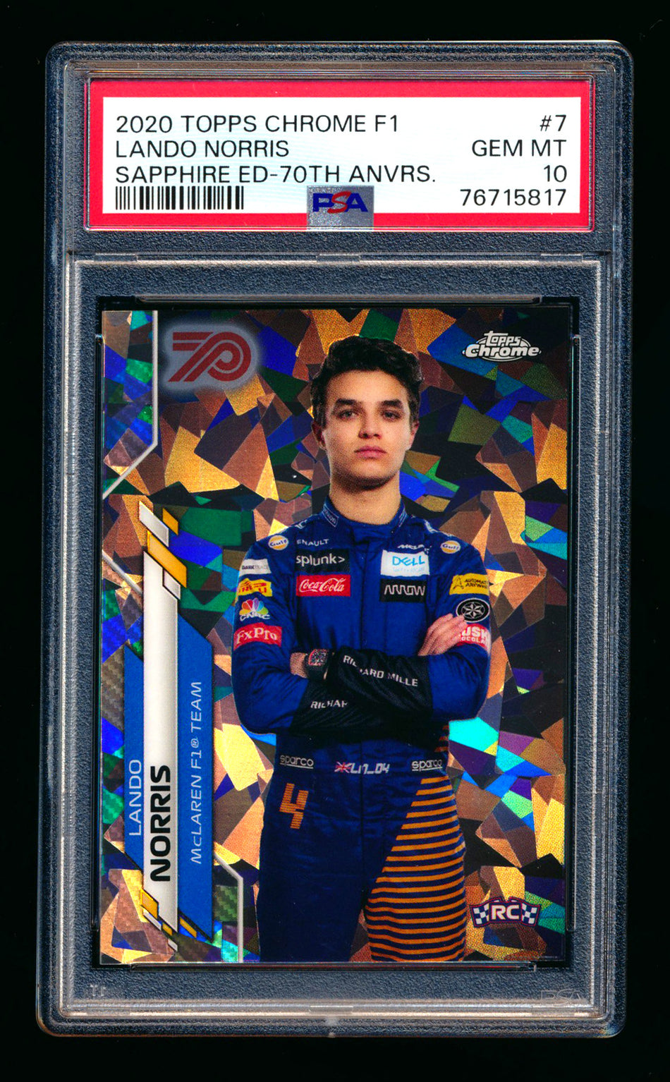 2020 Topps Chrome Sapphire F1 #7 Lando Norris RC 70th Silver Refractor Portrait #25/70 PSA 10