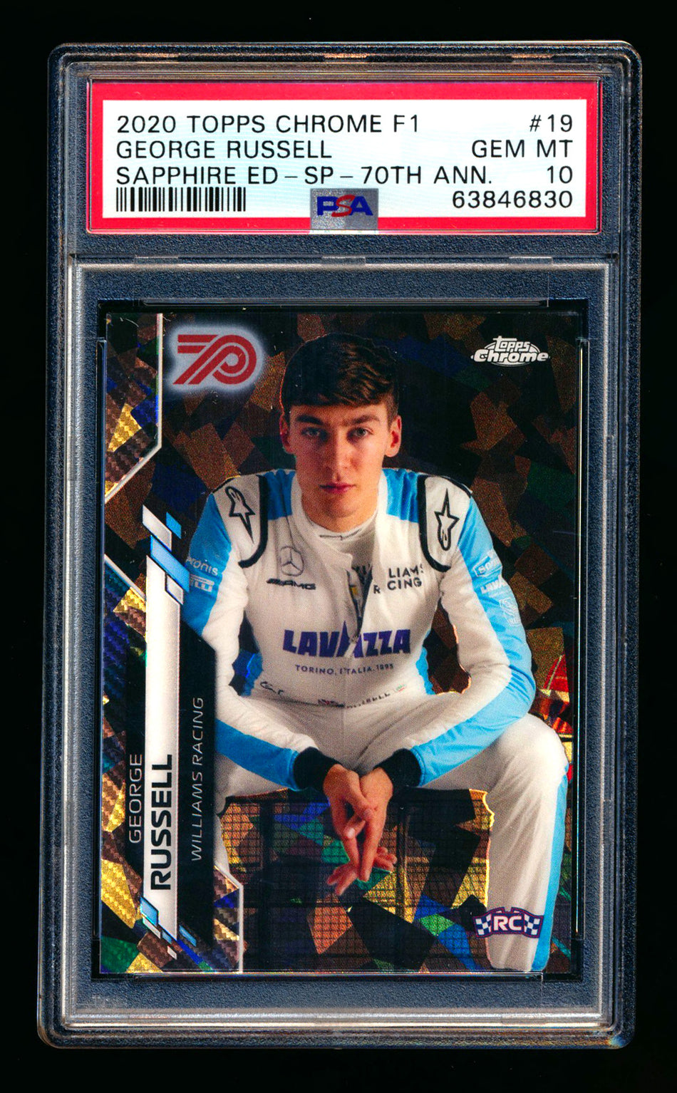 2020 Topps Chrome Sapphire F1 #19 George Russell RC 70th Silver Refractor Image Variation SP #58/70 PSA 10