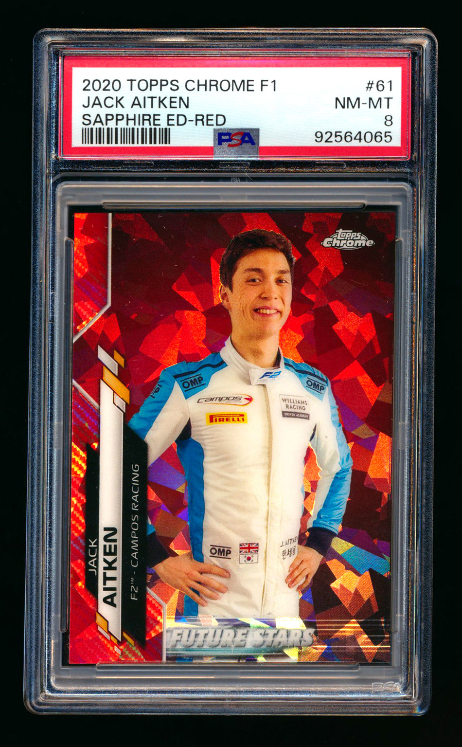 2020 Topps Chrome Sapphire F1 #61 Jack Aitken RC Red Refractor #3/5 PSA 8