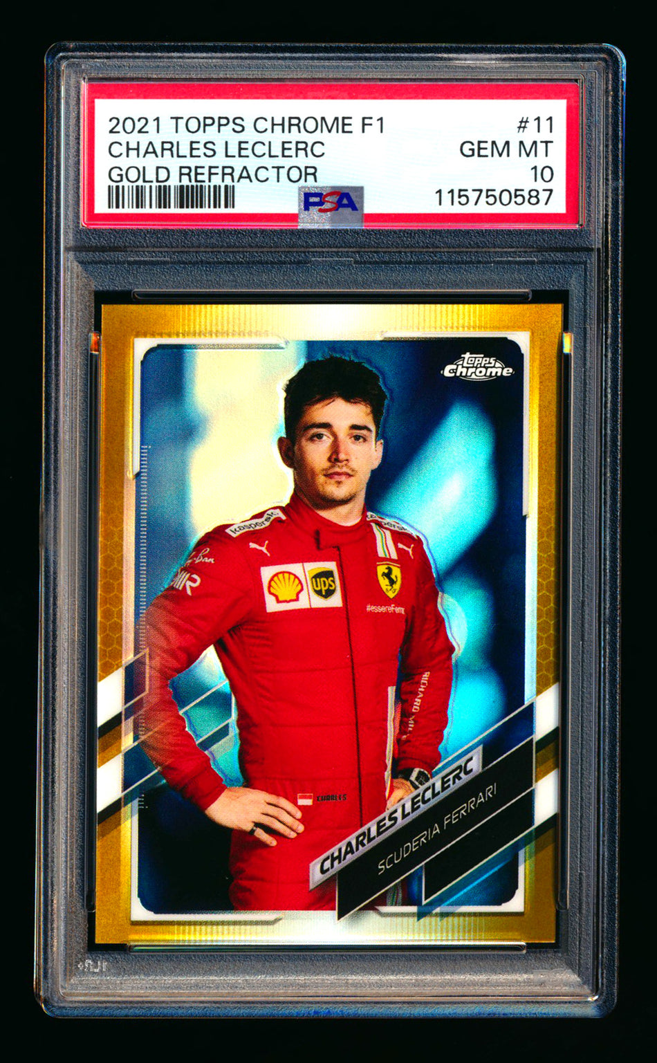 2021 Topps Chrome F1 #11 Charles Leclerc Gold Refractor Portrait #01/50 PSA 10 (First #!)